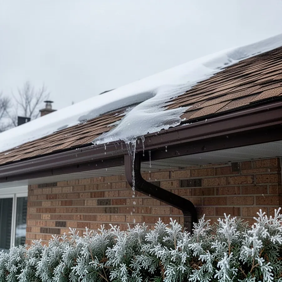 Cleared eaves after ice dam removal on Ottawa bungalow