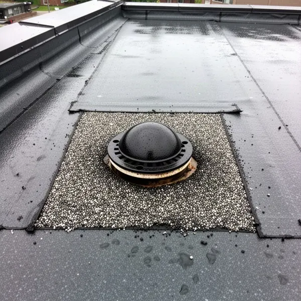 Flameless SBS membrane detailing around rooftop drain
