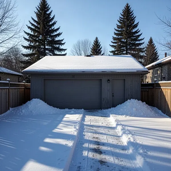 Snow cleared flat garage roof in Ottawa winter