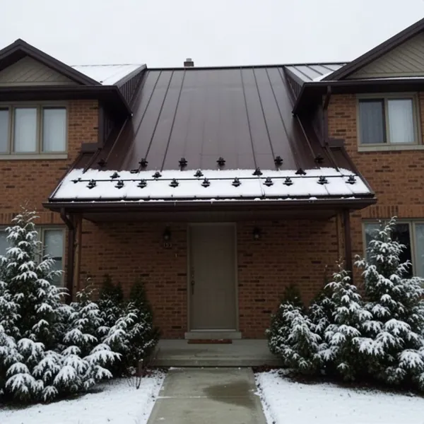 Snow guards above entry on Ottawa metal roof