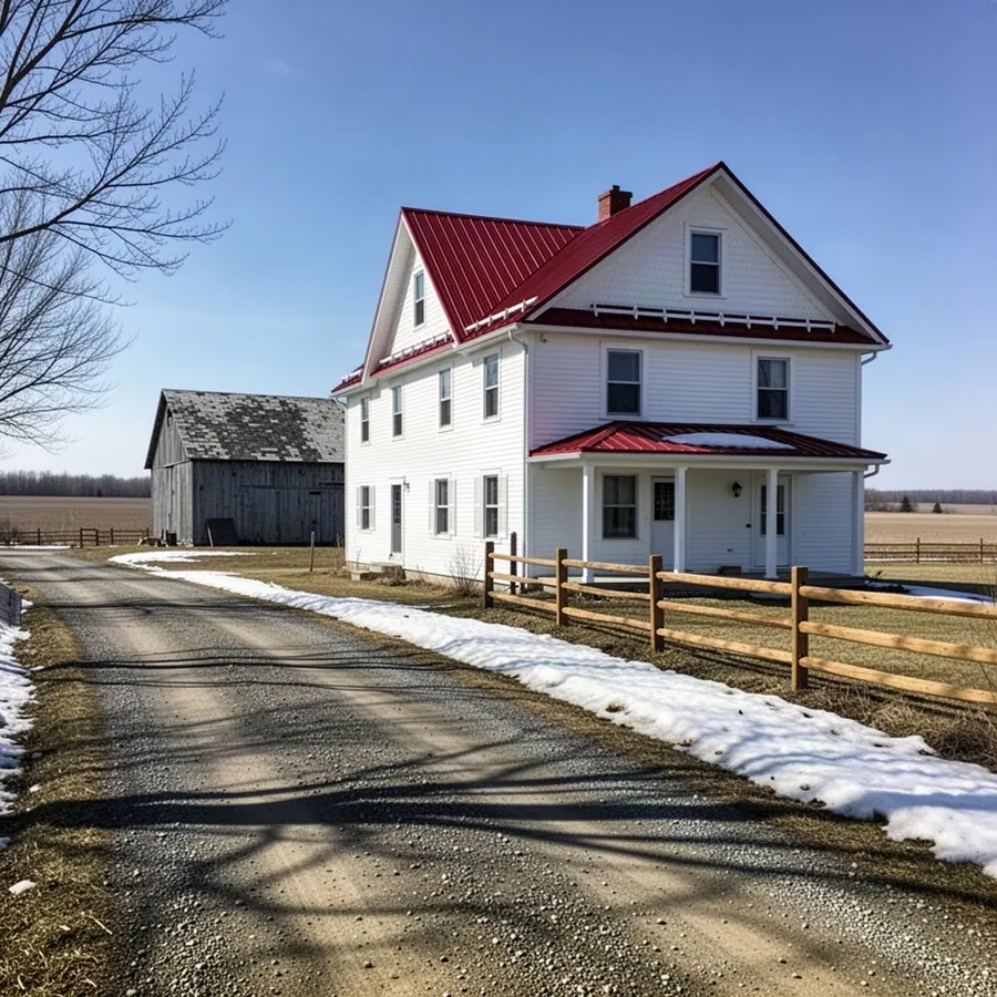 A new steel roof on a farmhouse in rural Ottawa Steel roof on rural Ottawa farmhouse after replacement