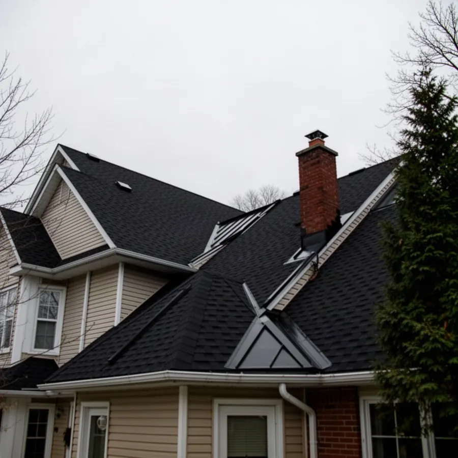 Steep multi-gable roof replaced with architectural shingles